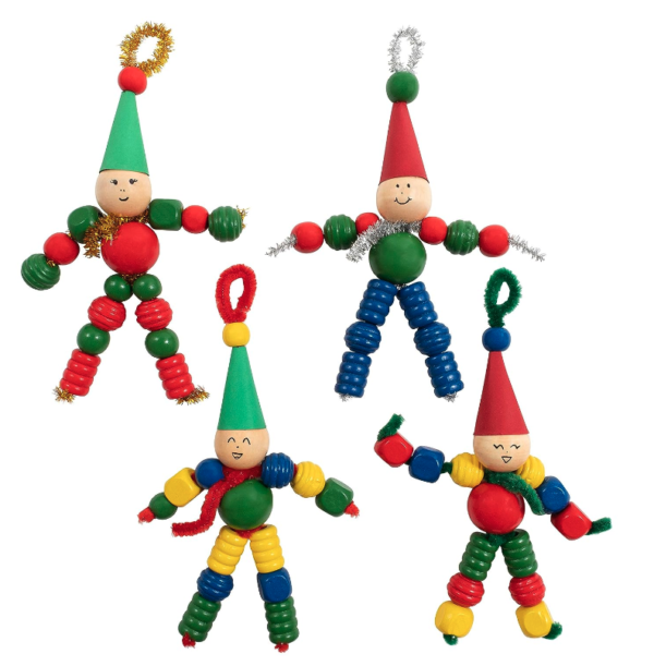 READY 2 LEARN Christmas Crafts - Create Your Own Bead Elves - DIY Ornaments for Kids - Christmas Tree Decoration - All Materials Included, Blue,Green,Red, Set of 4